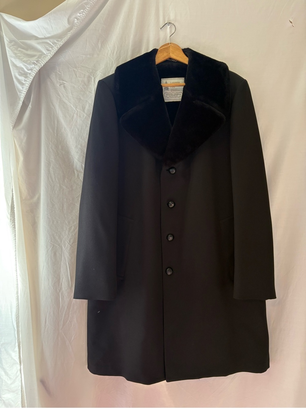 London Fog Men's Black Pea Coat with Faux Fur Collar